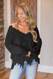 Frayed Hem Dropped Shoulder Sweater